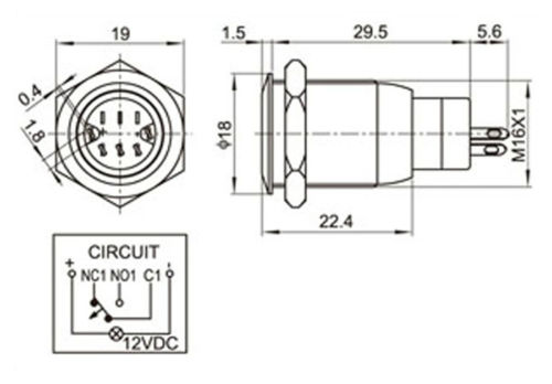 金属带锁16mm LED照明电源按钮开关